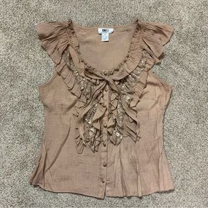 CALIFORNIA GROWN Beige RUFFLE Lace BOHEMIAN Sleeveless HIPPIE Top BLOUSE  M